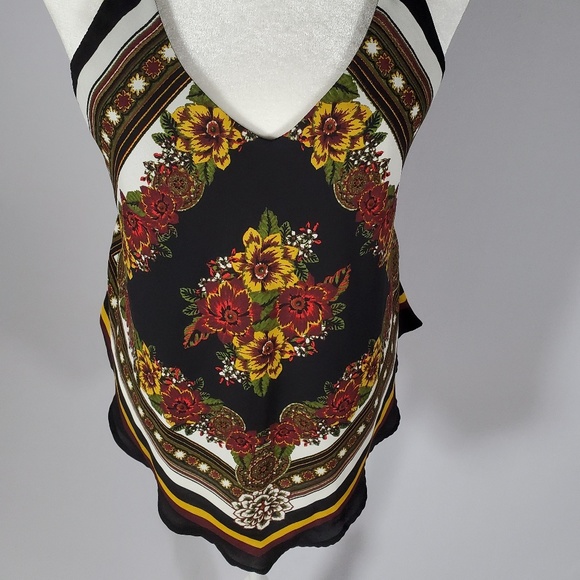 Halter Top Asymmetrical Floral Stripes Large Brown Black Summer Red Flow… - Picture 5 of 8